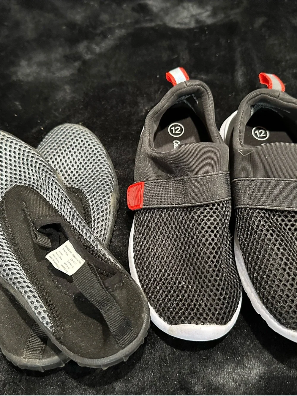lot of 2 -Kids Black Mesh Slip-On Sneakers with Red Accent water shoes size11/12
